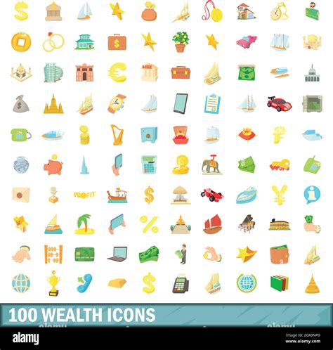 100 Wealth Icons Set Cartoon Style Stock Vector Image And Art Alamy