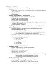 Test One Notes American Gov Chapter 1 Institutions Rules And