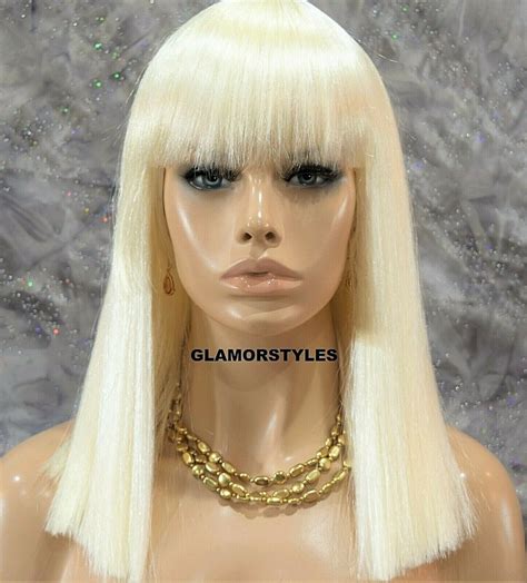 Long Straight With Bangs Platinum Blonde Full Wig Hair Piece 613A NWT EBay