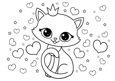 Une Princesse Chat Entour E De Nombreux C Urs Coloriages De Chats