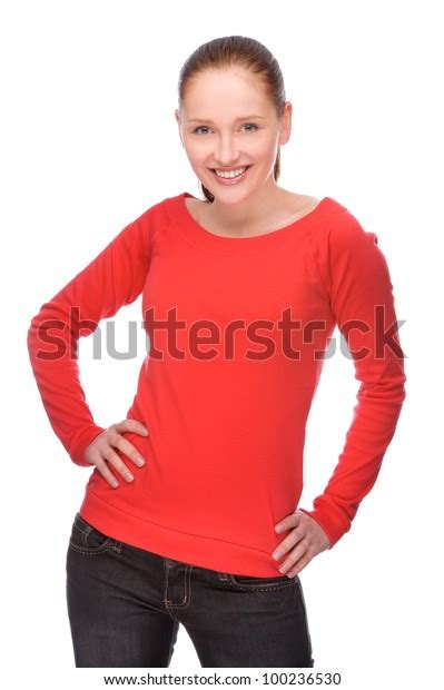 Full Isolated Portrait Beautiful Happy Woman Stock Photo 100236530