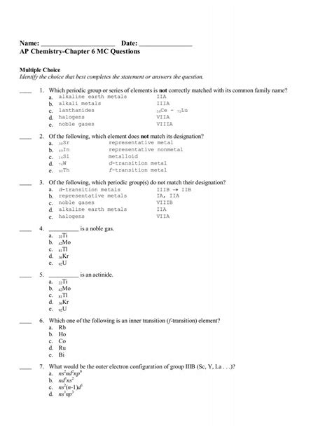 Ap Chemistry Chapter Mc Questions Quia