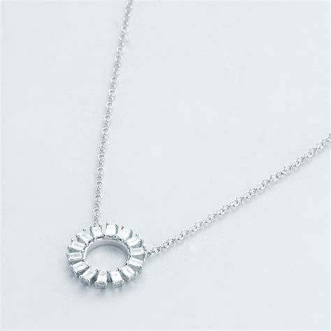 Open Circle Baguette Diamonds Necklace In White Gold New York