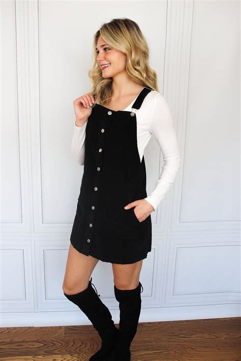 Black Corduroy Overalls Black Overall Dress Fashion Fall Dress Outfit