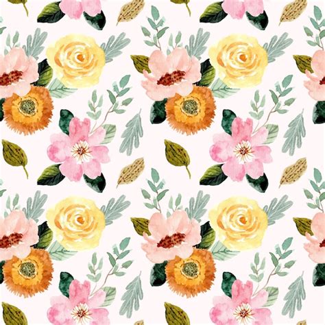 Premium Vector Yellow Pink Flower Watercolor Seamless Pattern