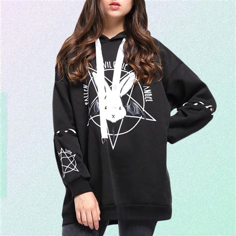 CUTE SATAN RABBIT BLACK & WHITE HOODIE | Goth Aesthetic Shop