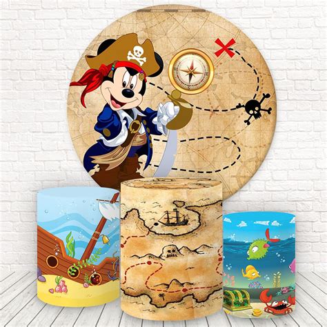 Painel Redondo E Capas Tecido Sublimado Mickey Pirata Wkpc Wear