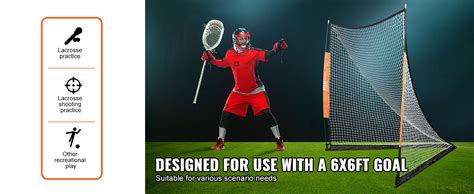 VEVOR Lacrosse Goal, 6' x 6' Lacrosse Net, Portable Lacrosse Goal with Carry Bag, Fiberglass Rod ...