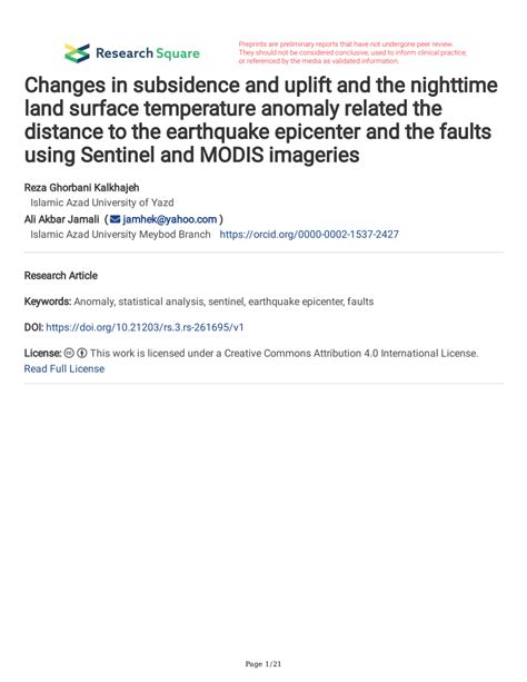 PDF Changes In Subsidence And Uplift And The Nighttime Land Surface