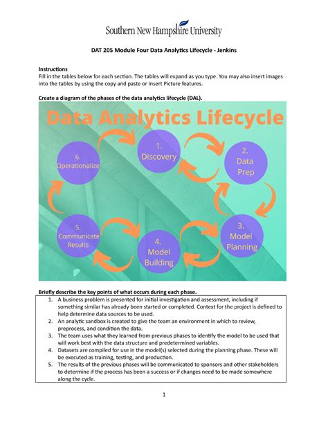 DAT 205 Module Four Data Analytics Lifecycle Jenkins The Tables