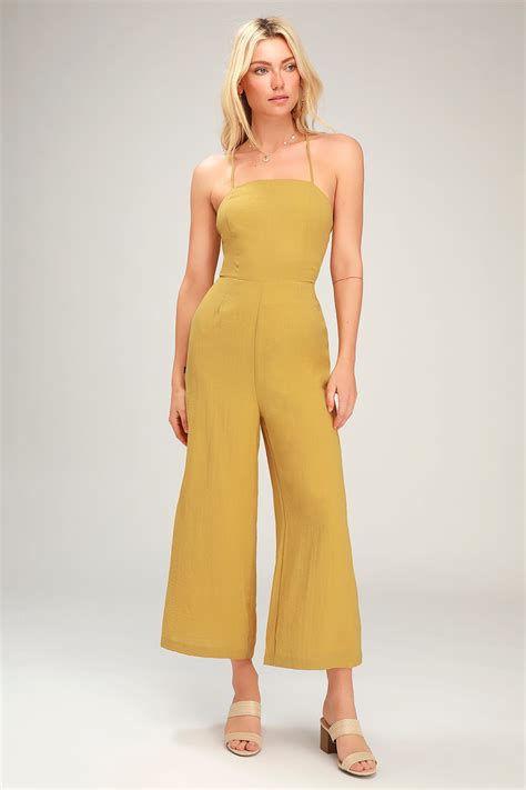 Mustard Yellow Jumpsuit Culotte Jumpsuit Lace Up Jumpsuit Lulus