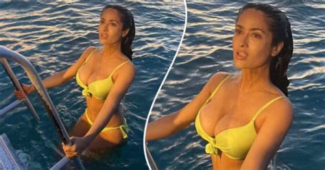 Salma Hayek Goes Skinny Dipping In Skimpy Canary Yellow String Bikini