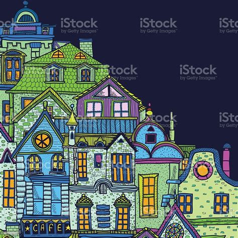 Handdrawn Background With Night Old Town Stock Illustration - Download ...