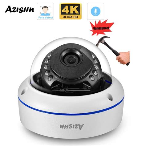 AZISHN 2 8mm Wide Angle Vandalproof 8MP 4K IP Camera Dome Metal Face