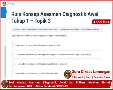 Soal Konsep Asesmen Diagnostik Awal Dan Pilihan Jawaban Bimtek