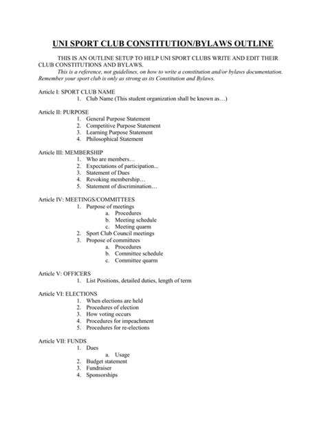 Sports Club Bylaws Template