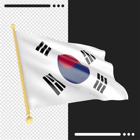 Close up na renderização da bandeira da coreia do sul isolada PSD Premium