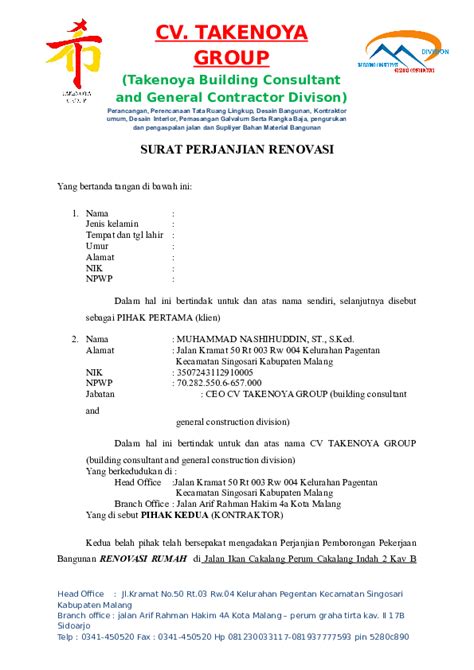 Detail Surat Perjanjian Renovasi Rumah Koleksi Nomer