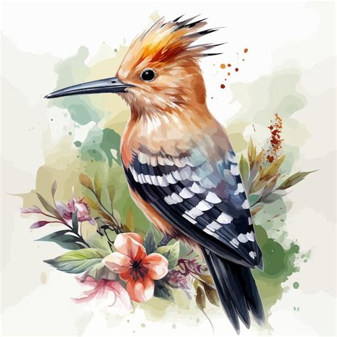 Premium Vector Cute Hoopoe Bird Cartoon In Watercolor Style