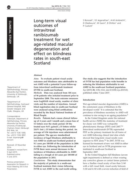 PDF Long Term Visual Outcomes Of Intravitreal Ranibizumab Treatment