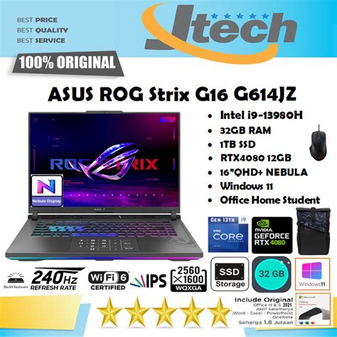 Jual Asus Rog Strix G16 G614jz I9 13980hx 32gb 1tb Ssd Rtx4080 12gb 16qhd 240hz