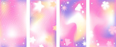 Cute y2k pink anime stories background set. Magic purple yellow glow ...