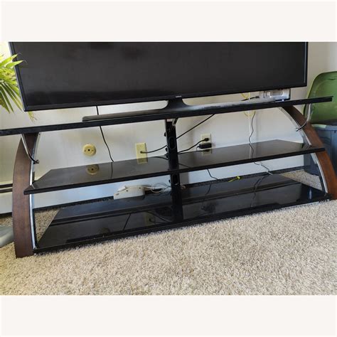 Whalen Furniture Brown Cherry Glass 65" Tv Stand - AptDeco