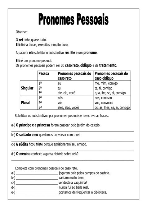 Atividades Pronomes Pessoais Do Caso Reto