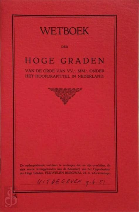 Wetboek Der Hoge Graden Van Orde Van Vv Mm Onder Het Hoofdkapittel In