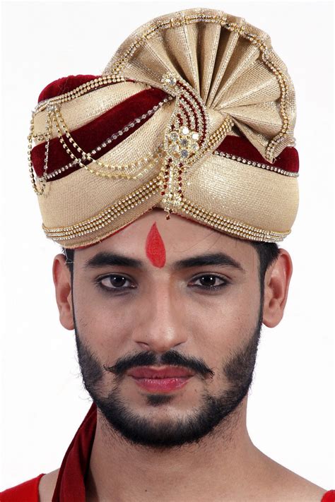 Ready Made Gold And Maroon Wedding Safa Turban Maroon Wedding Turban