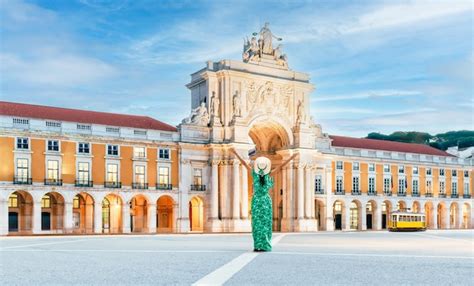 Premium Photo Tourist Visiting Lisbon In Portugal Happy Woman Walking