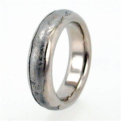 Meteorite Ring Inlaid In Wavy Platinum / Solid Meteor Wedding Band Inlaid Platinum Ring ...