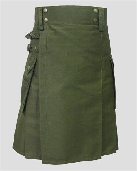 Olive Green Heavy Cotton Utility Kilt Scotland Kilt Collection