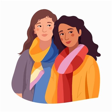 Premium Vector A Portrait Of Lesbian Couple With A Rainbow Flag The