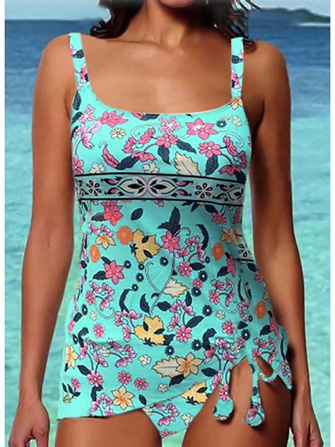 Damen Badeanzug Normal Tankini 2 Stück Bademode Bedruckt Blumenmuster