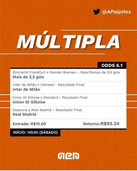 Apostas e Palpites on Twitter MÚLTIPLA ODDS 6 Link da aposta