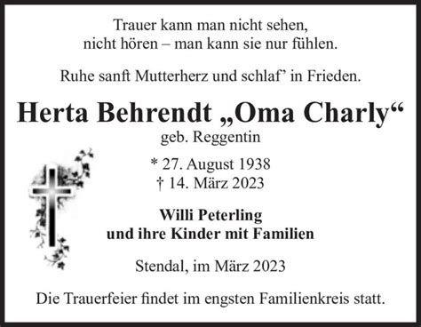 Traueranzeigen Von Herta Oma Charly Behrendt Geb Reggentin