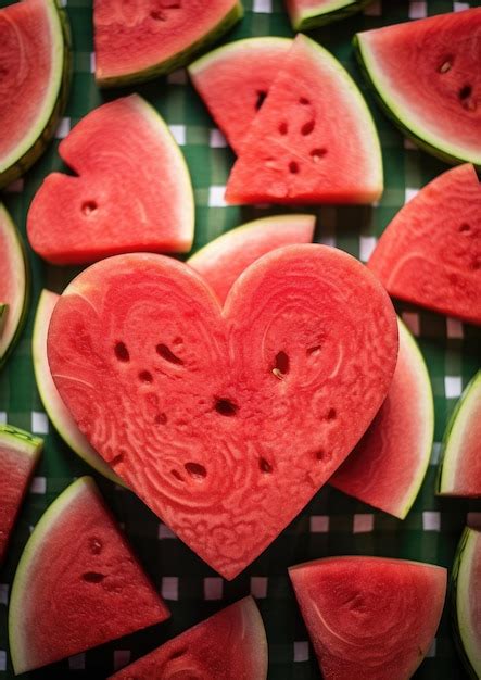 Premium AI Image | a heart shaped watermelon with slices of watermelon