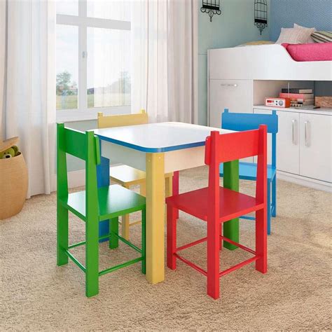 Conjunto Mesa com 4 Cadeiras Infantis Multicoloridas de ...