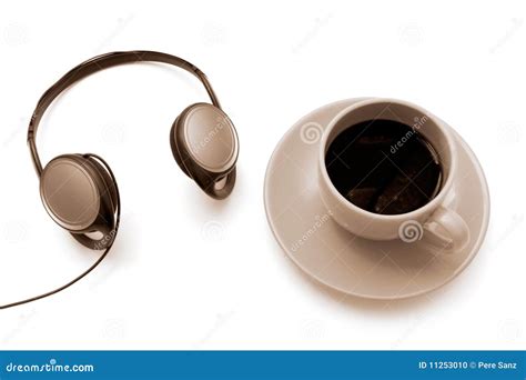 Isolated Cup Of Coffee With Headphones Stock Photo Image Of Closeup