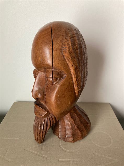 Vintage African Hand Carved Wood Head Bust Sculpture Tribal Etsy