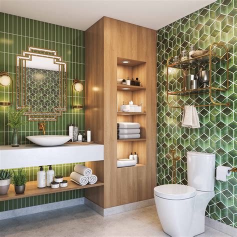 Contemporary Rectangular And Hexagonal Bathroom Tile Design Livspace