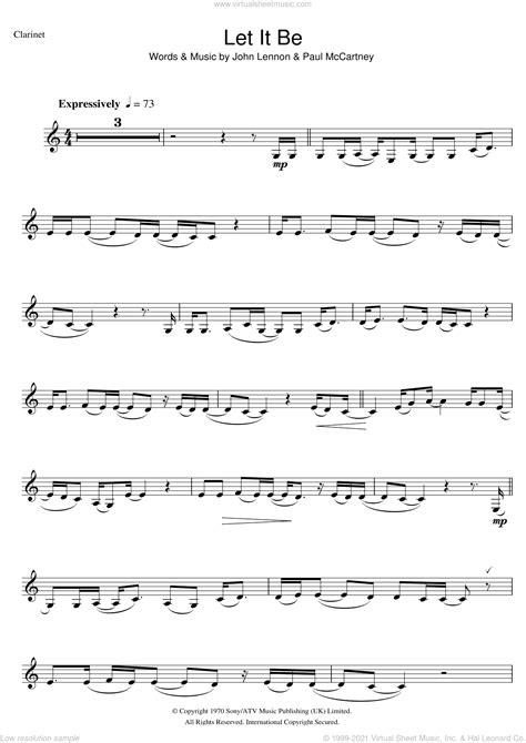 Beatles Let It Be Sheet Music For Clarinet Solo Pdf