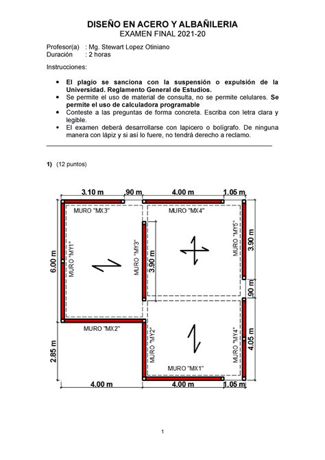 Examen Final DE Albañ Ileria Y Acero MIE 7 AM DISEÑO EN ACERO Y