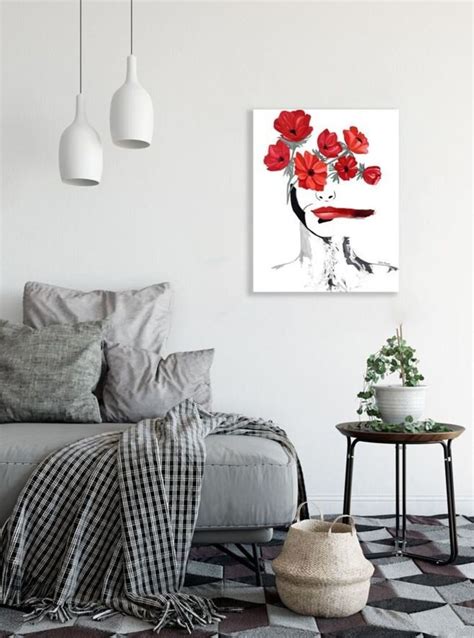 Red Flowers Print, Red Black White Wall Art Decor, Modern Wall Decor ...