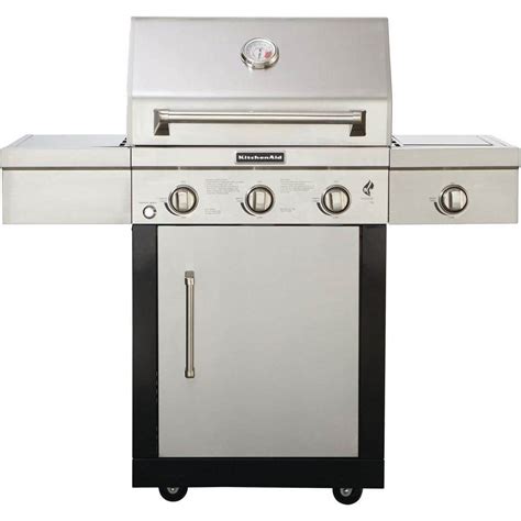 KitchenAid 3-Burner Propane Gas Grill with Side Burner in Stainless ...