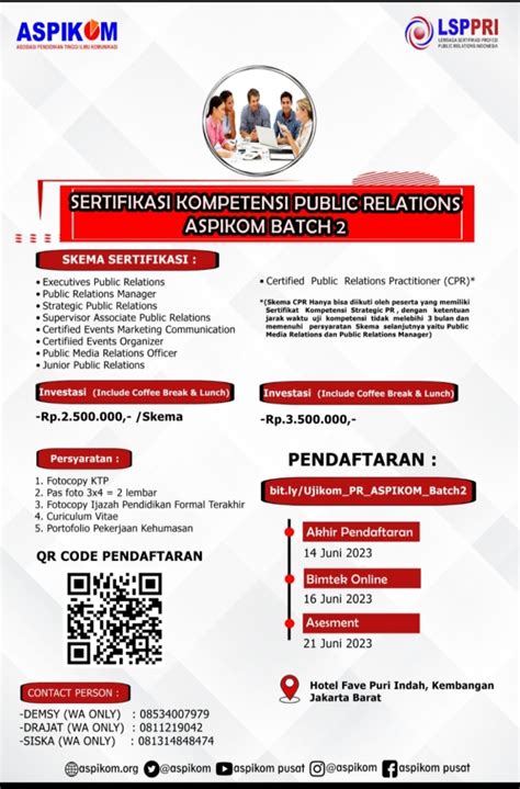 Pendaftaran Sertifikasi Kompetensi Public Relations ASPIKOM Batch 2