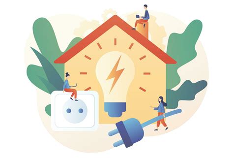 Sustainability concept. Energy saving. Tiny people unplug appliances