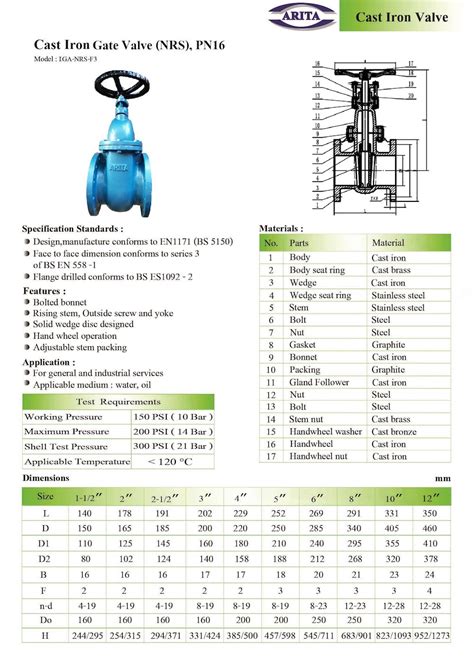 ARITA Cast Iron Gate Valve NRS PN 16 Factorymartonline