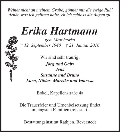 Erika Hartmann Gedenken Nordsee Zeitung